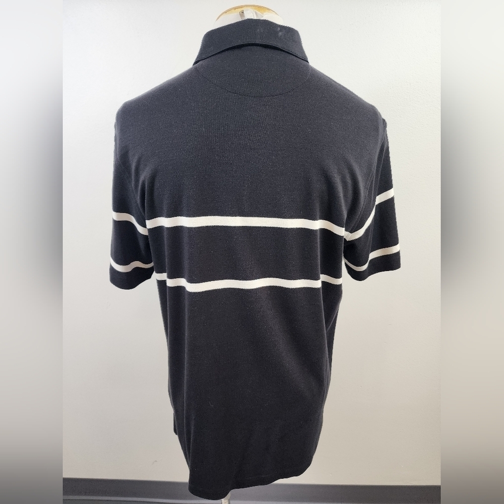 NWOT Bugatchi Men's Black Polo Shirt Short Sleeve White Stripes Detail, sz LG - Picture 3 of 12